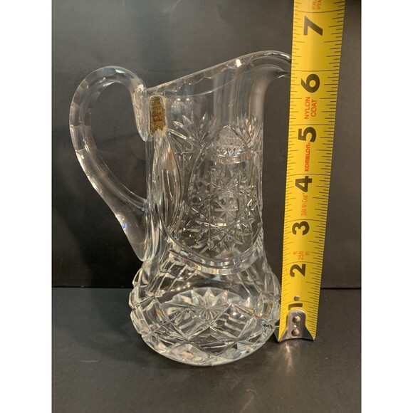 Vintage Genuine Hand Cut Lead Crystal Pitcher Vase Stars Checkerboard - Picture 10 of 10